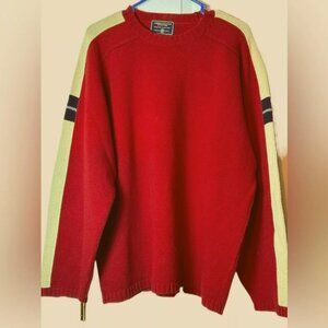 American Eagle Men's Small Sweater Red Lambswool White Stripe Sleeves